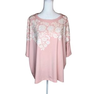 NEW Joan Vass Blossom Floral Big Tee Pink Size Large/2